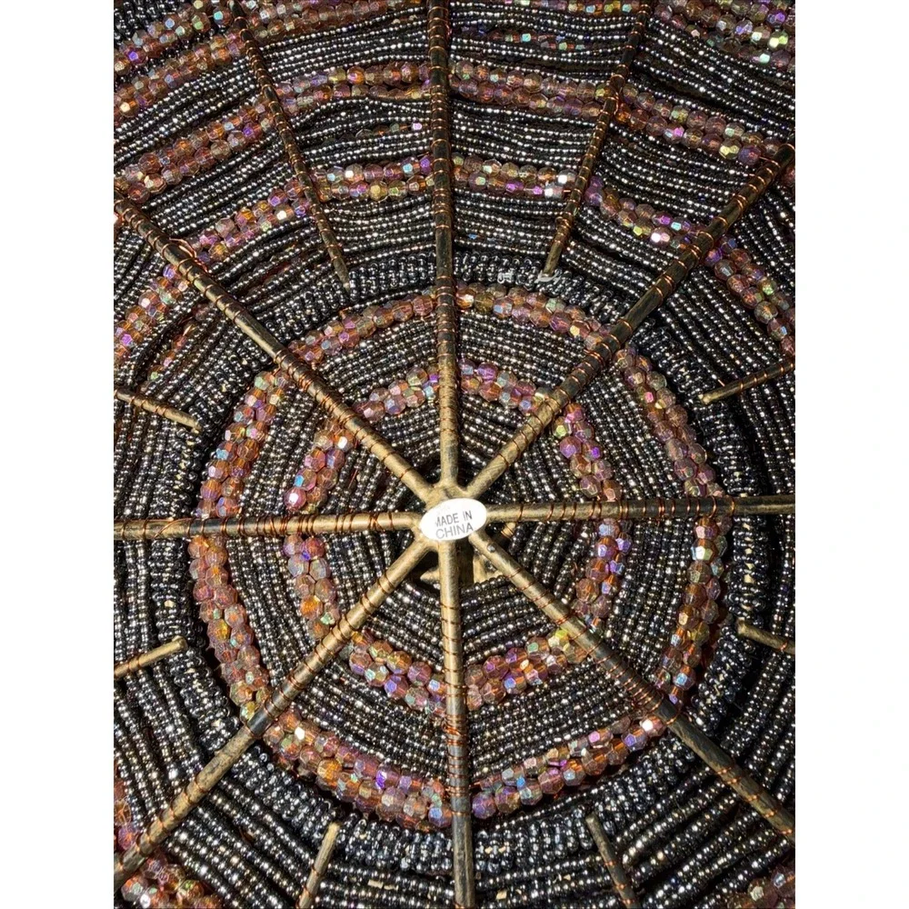 Set Hand Beaded Round Placemat Metallic Glass Seed Bead Spiderweb Starburst‎ Mat